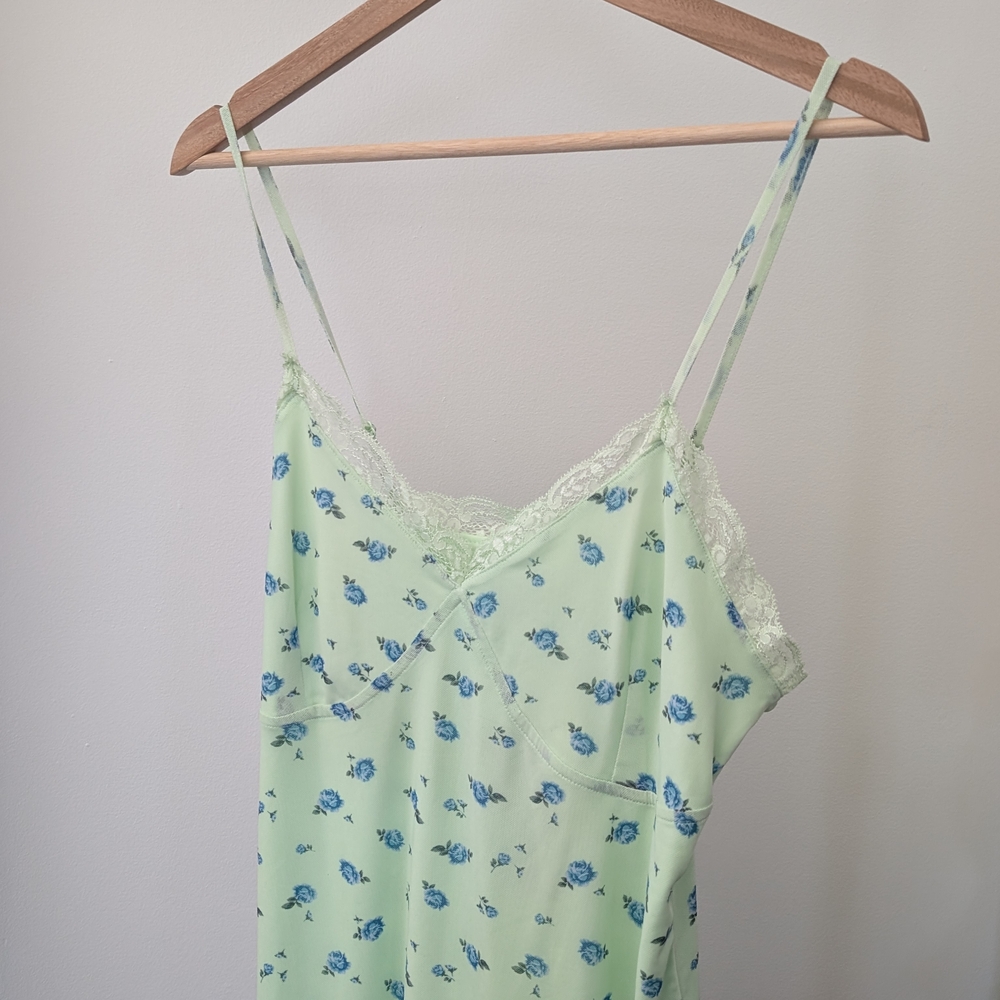 wild fable Mint Green Slip Dress with Blue Floral Accents
